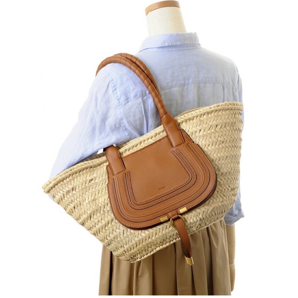 Chloe Marcie MD Basket Woven Tan Tote - Picture 5 of 16